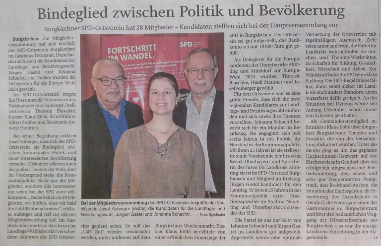 SPD Mitgliederversammlung 2023 Zeitungsbericht